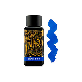Muestra de tinta Diamine Royal Blue en azul rey brillante, con ligeras variaciones tonales sobre papel blanco.