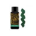 Muestra de tinta Diamine Green Umber en tonos verde grisáceo apagado, con variaciones tonales sobre papel blanco.